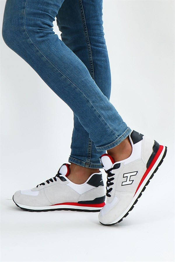 Peruvian True Leather Dirty White And Red Men's Sports Shoes