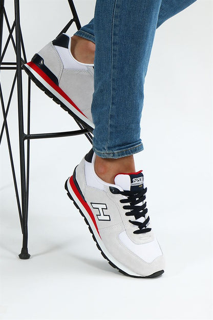 Peruvian True Leather Dirty White And Red Men's Sports Shoes