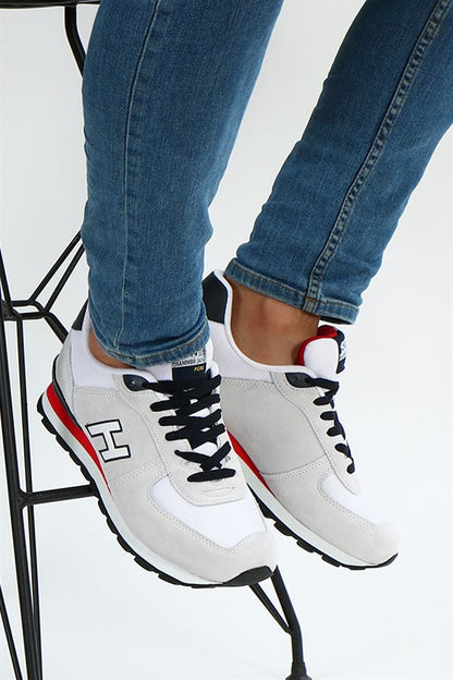 Peruvian True Leather Dirty White And Red Men's Sports Shoes