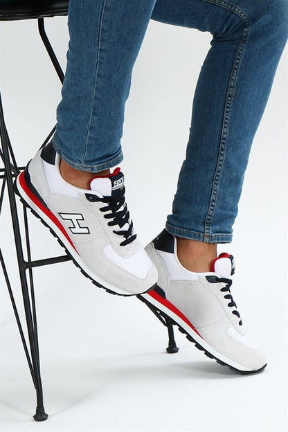 Peruvian True Leather Dirty White And Red Men's Sports Shoes