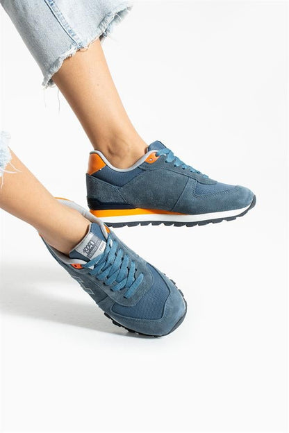 Peru Real Leather Coat Blue Grayed Women's Sports Shoes