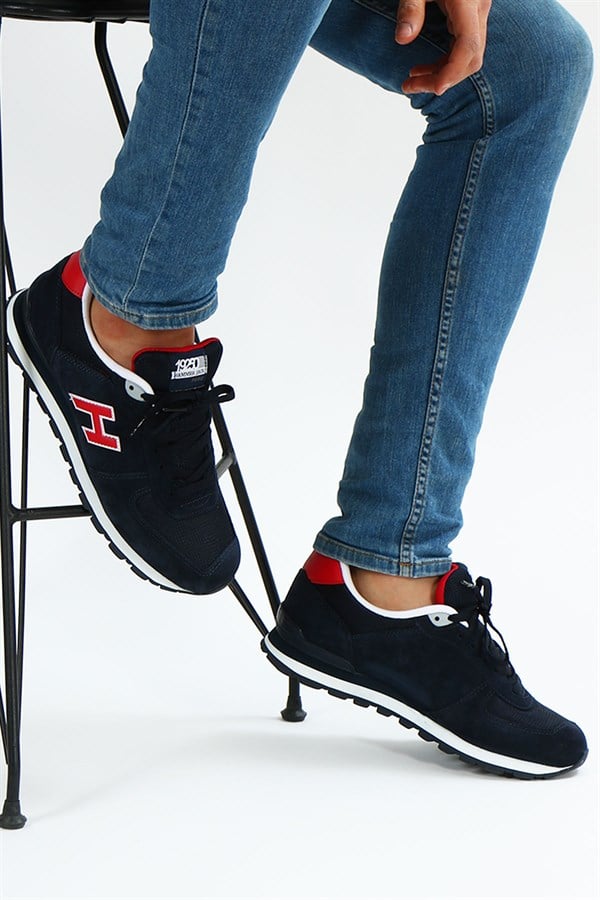 Peruvian Genuine Leather Navy Grey Red Men's Athletic Shoes
