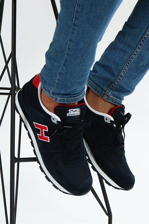Peruvian Genuine Leather Navy Grey Red Men's Athletic Shoes
