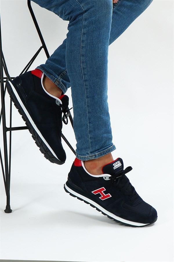 Peruvian Genuine Leather Navy Grey Red Men's Athletic Shoes