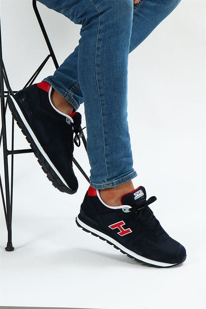 Peruvian Genuine Leather Navy Grey Red Men's Athletic Shoes