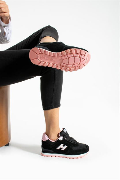 Peruvian Genuine Leather Black And Pink Women's Sports Shoes