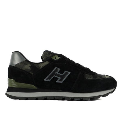 Peru Genuine Leather Black Camouflage Men's Sports Shoes