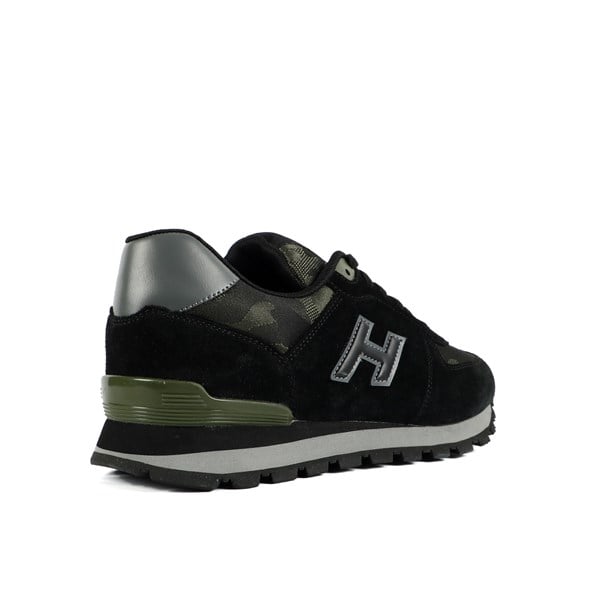 Peru Genuine Leather Black Camouflage Men's Sports Shoes