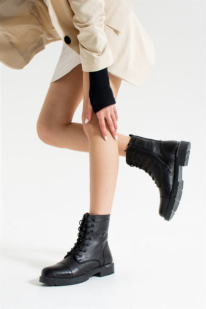 Real Leather Black Outdoor Women's Boots