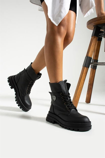 Genuine Leather Black Female Boots
