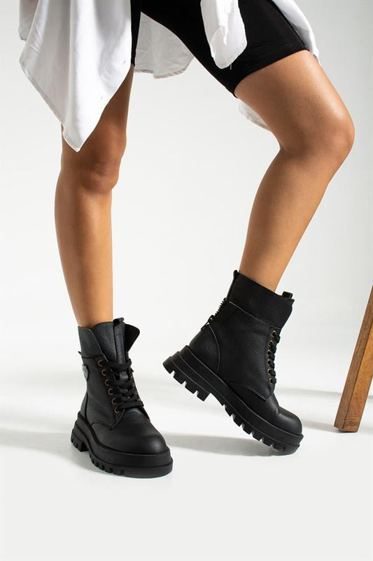 Genuine Leather Black Female Boots