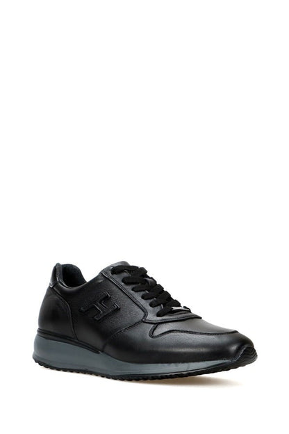 Naples Genuine Leather Black And Grey Men's Sports Shoes