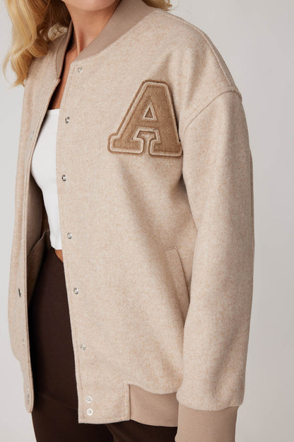 STUDS SEALED BOMBER JACKET WITH LETTER EMBROIDERY