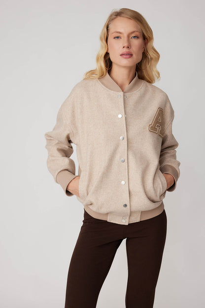 STUDS SEALED BOMBER JACKET WITH LETTER EMBROIDERY