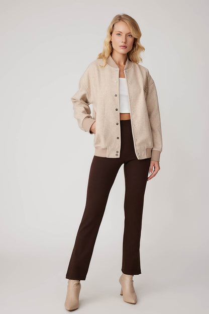 STUDS SEALED BOMBER JACKET WITH LETTER EMBROIDERY
