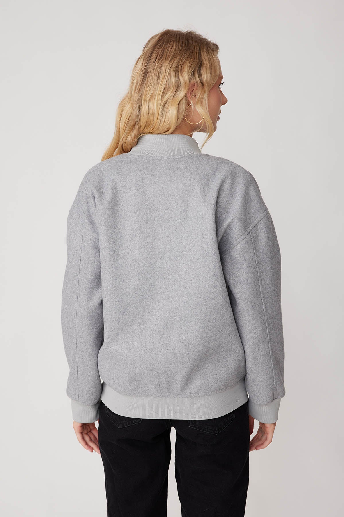 STUDS SEALED BOMBER JACKET WITH LETTER EMBROIDERY
