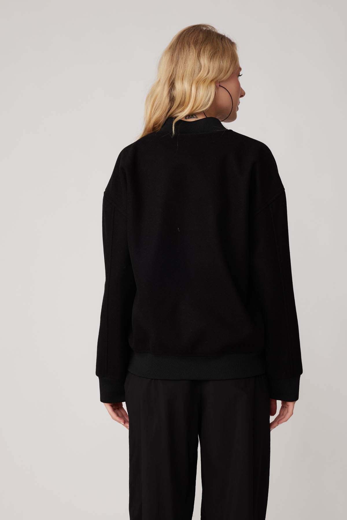 STUDS SEALED BOMBER JACKET WITH LETTER EMBROIDERY