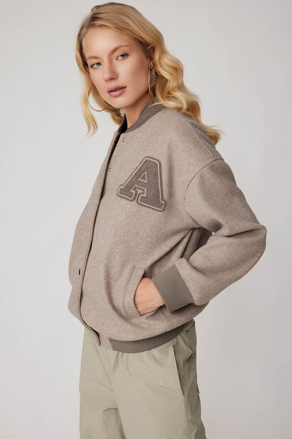 STUDS SEALED BOMBER JACKET WITH LETTER EMBROIDERY