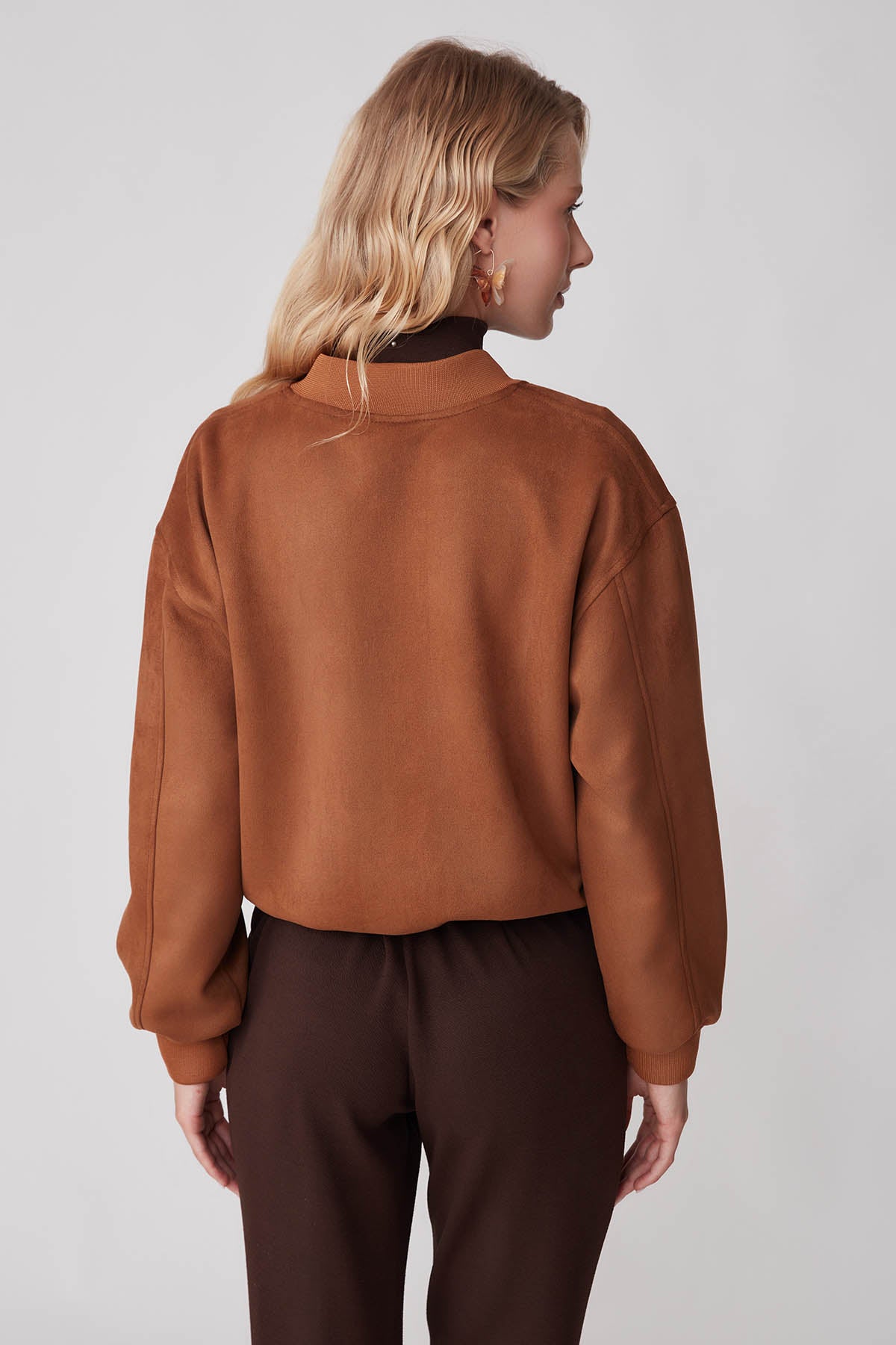 SUEDE BOMBER JACKET WITH LETTER EMBROIDERY