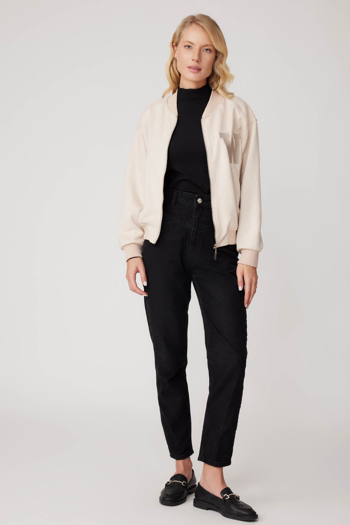 SUEDE BOMBER JACKET WITH LETTER EMBROIDERY