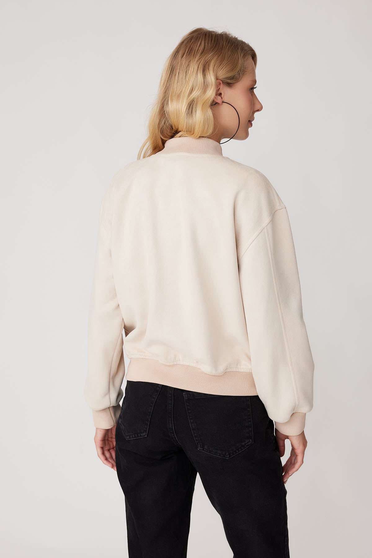 SUEDE BOMBER JACKET WITH LETTER EMBROIDERY
