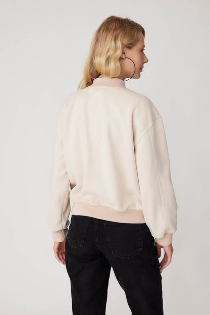SUEDE BOMBER JACKET WITH LETTER EMBROIDERY