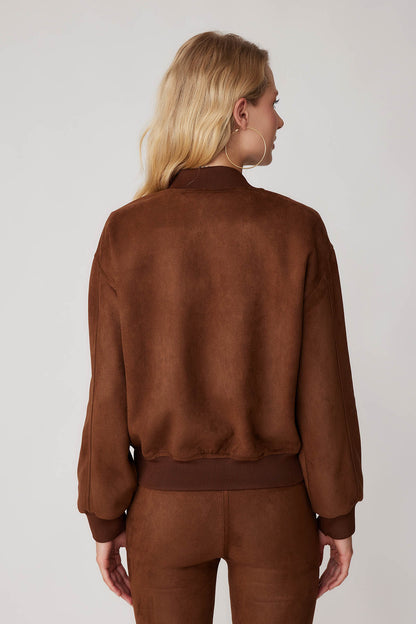 SUEDE BOMBER JACKET WITH LETTER EMBROIDERY