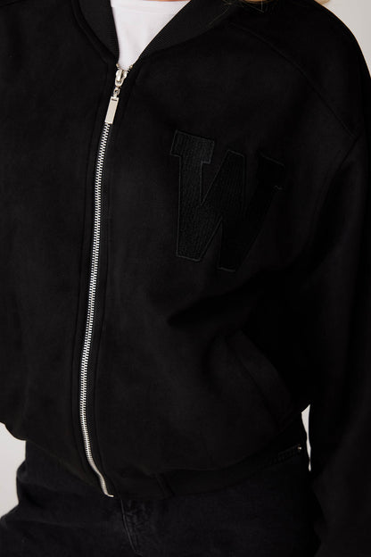 SUEDE BOMBER JACKET WITH LETTER EMBROIDERY