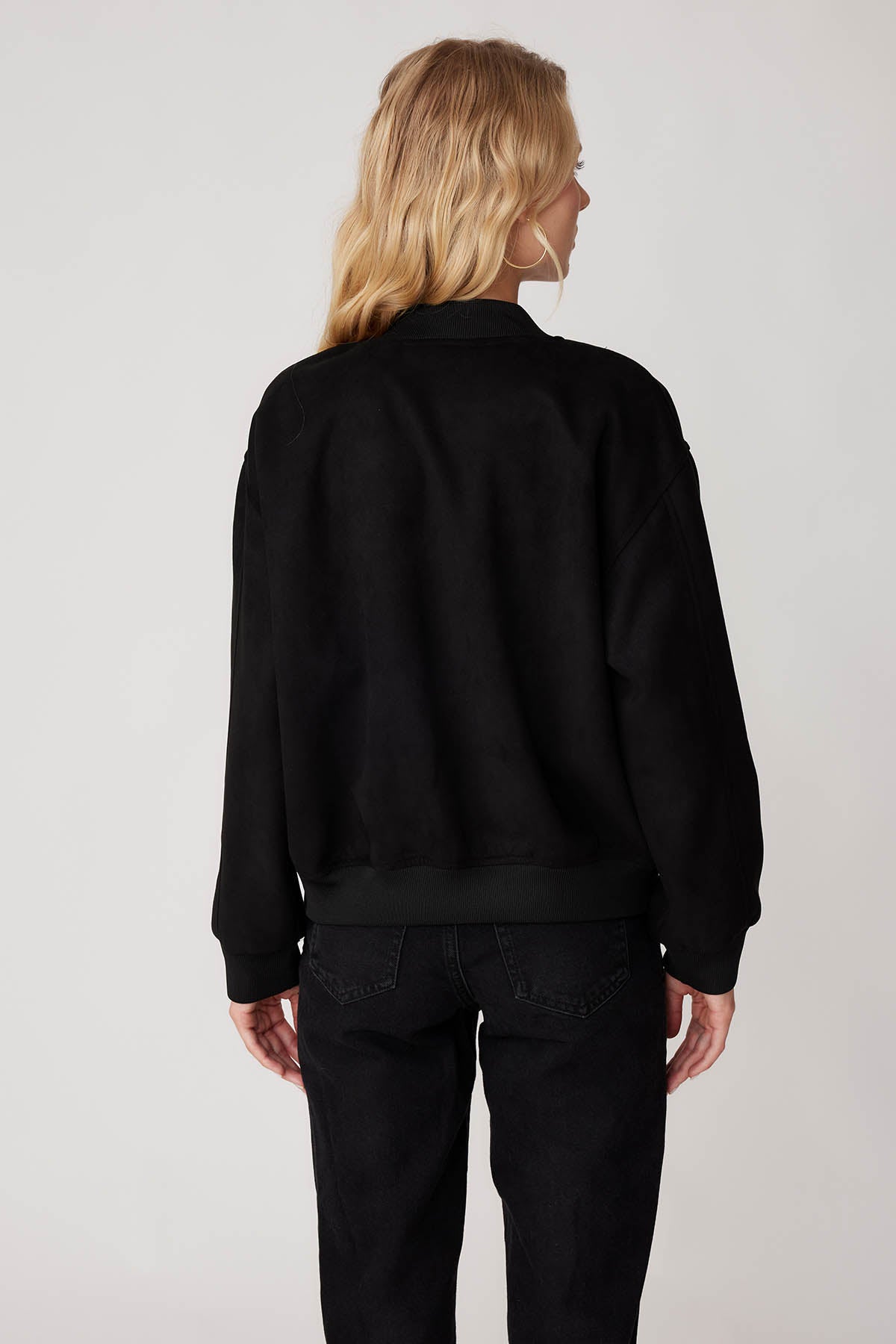 SUEDE BOMBER JACKET WITH LETTER EMBROIDERY