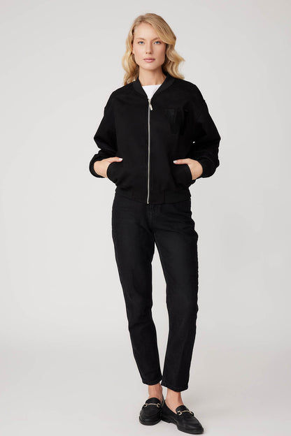 SUEDE BOMBER JACKET WITH LETTER EMBROIDERY