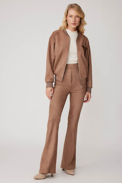 SUEDE BOMBER JACKET WITH LETTER EMBROIDERY
