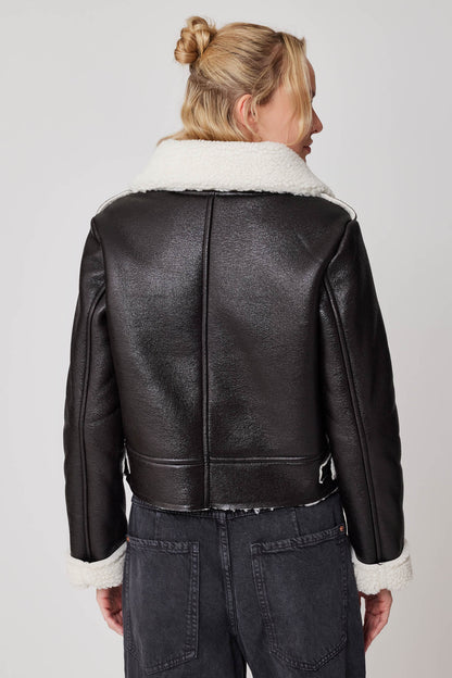 CROP LEATHER BIKER JACKET WITH ARTIFICIAL FUR