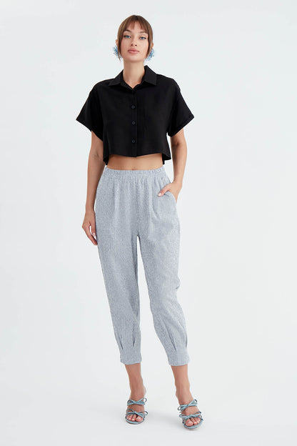 THIN LINE PLEATED CROP TROUSERS