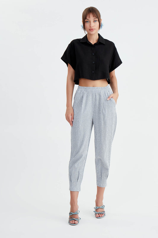THIN LINE PLEATED CROP TROUSERS