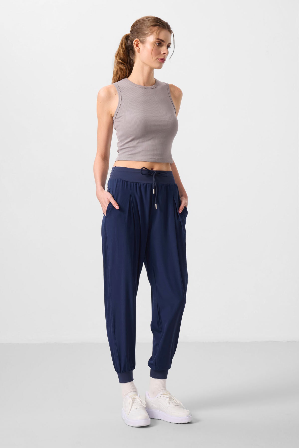 Indigo Polyester Pocketed Standard Fit Women's Trousers - 94677