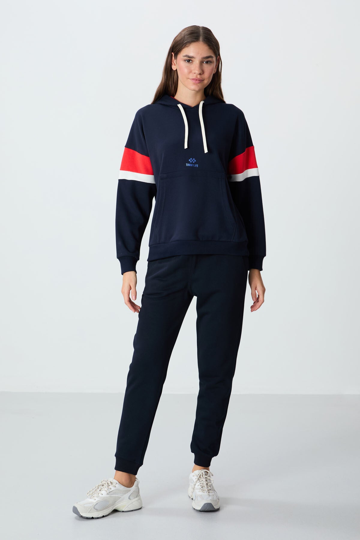Indigo Compact Cotton Thick Smooth Textured Hooded Oversize Fit Women's Sweatshirt - 97290