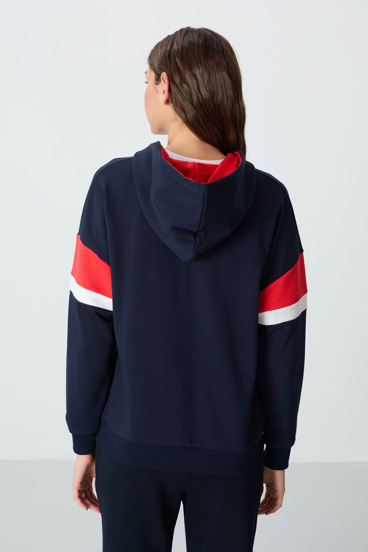 Indigo Compact Cotton Thick Smooth Textured Hooded Oversize Fit Women's Sweatshirt - 97290