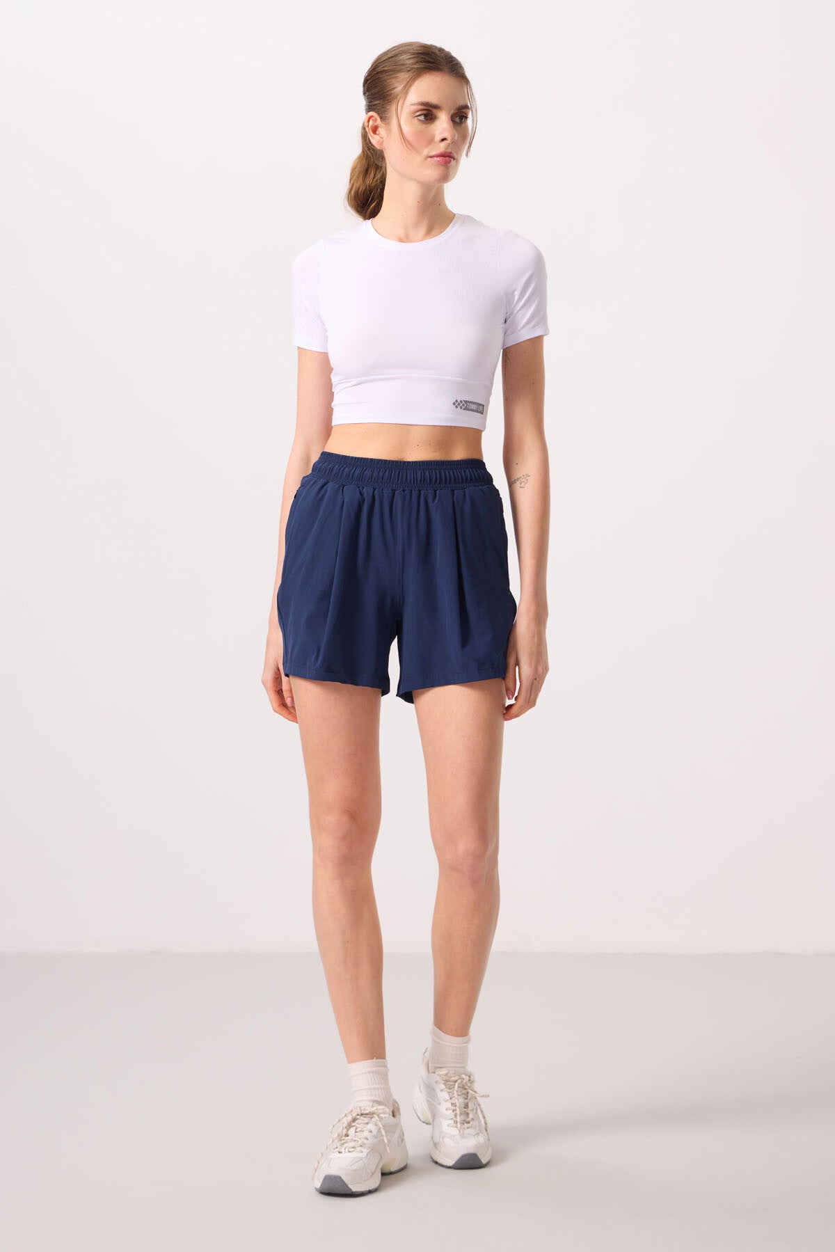 Indigo Polyester Hidden Pocket Zippered Comfort Fit Women's Shorts - 91014