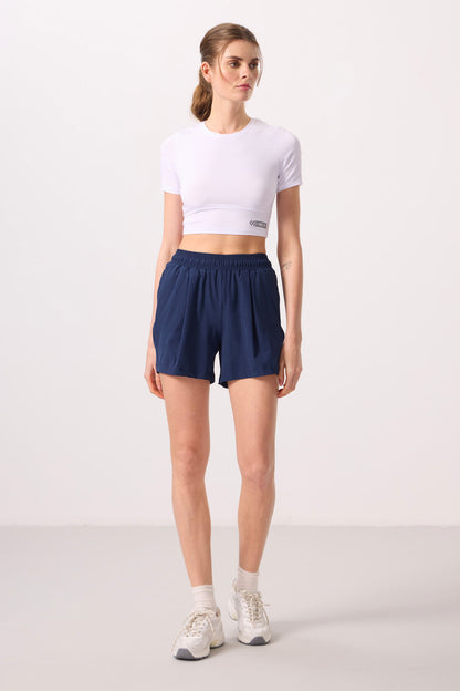 Indigo Polyester Hidden Pocket Zippered Comfort Fit Women's Shorts - 91014