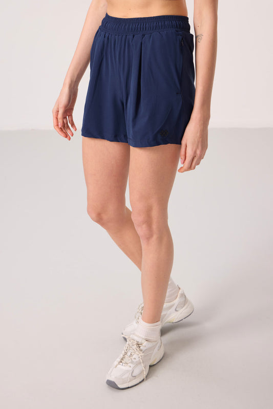 Indigo Polyester Hidden Pocket Zippered Comfort Fit Women's Shorts - 91014