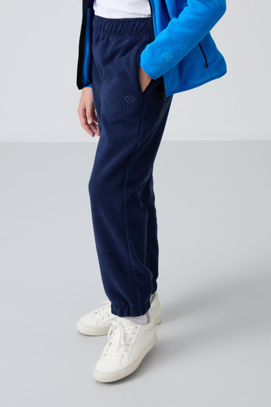 Indigo Thick Soft Textured Standard Fit Embroidered Fleece Girls' Tracksuit Bottom - 75155