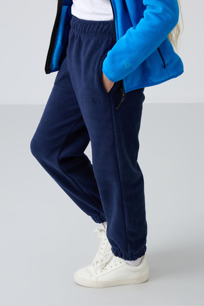 Indigo Thick Soft Textured Standard Fit Embroidered Fleece Girls' Tracksuit Bottom - 75155