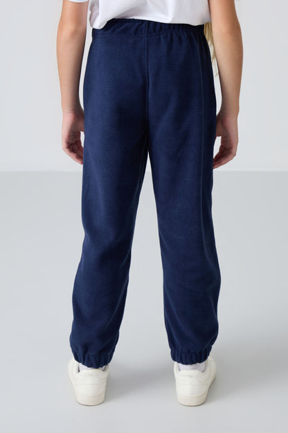 Indigo Thick Soft Textured Standard Fit Embroidered Fleece Girls' Tracksuit Bottom - 75155