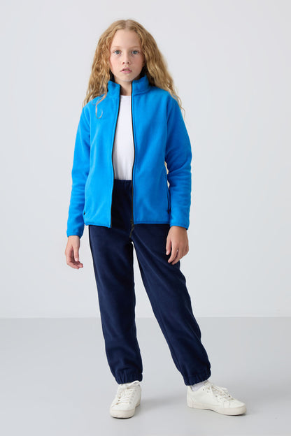 Indigo Thick Soft Textured Standard Fit Embroidered Fleece Girls' Tracksuit Bottom - 75155