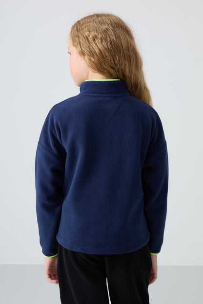 Indigo Thick Soft Textured Standard Fit Embroidered Fleece Girl's Sweatshirt - 75151
