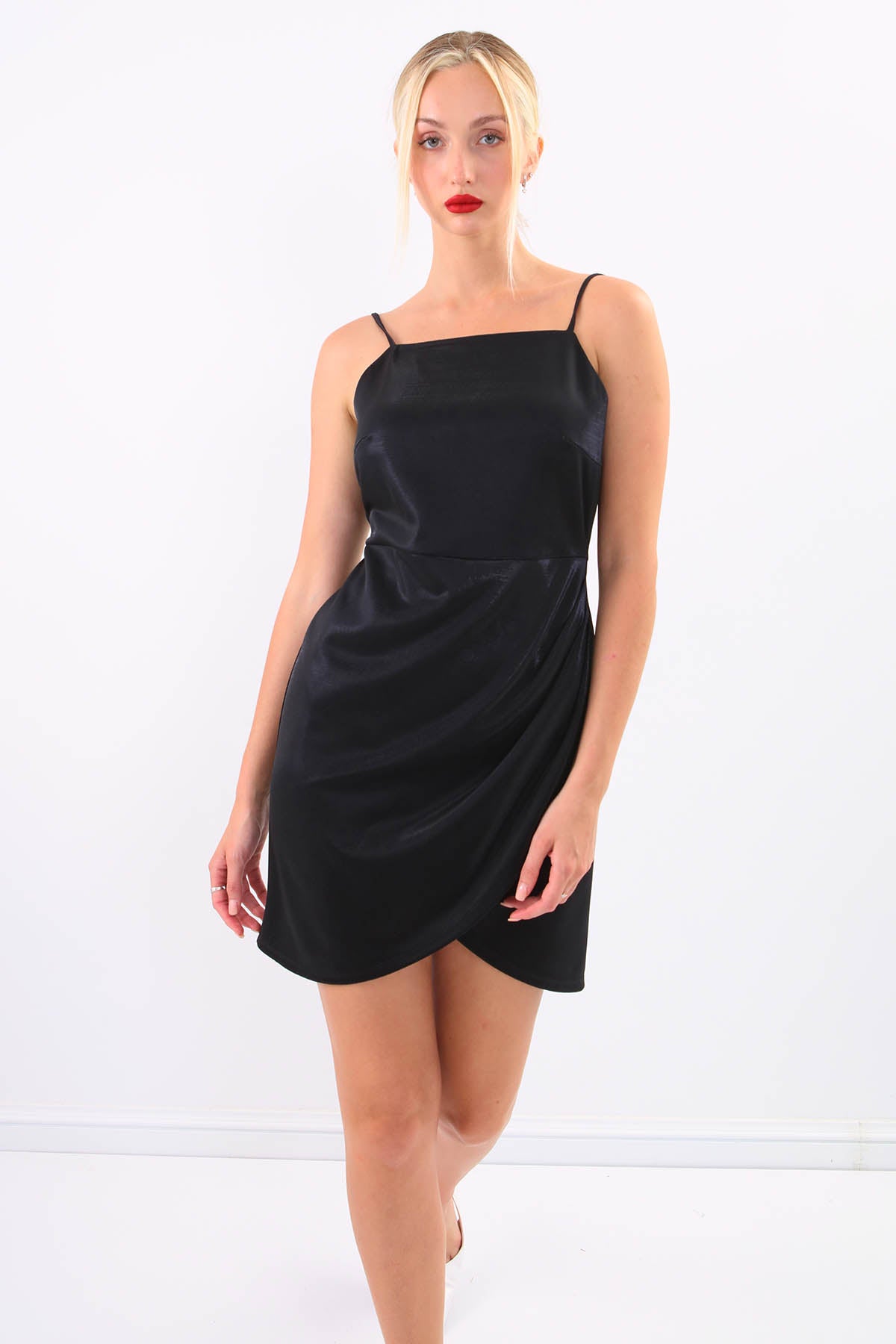 BRIGHT SATIN DRESS WITH STRING STRAPS