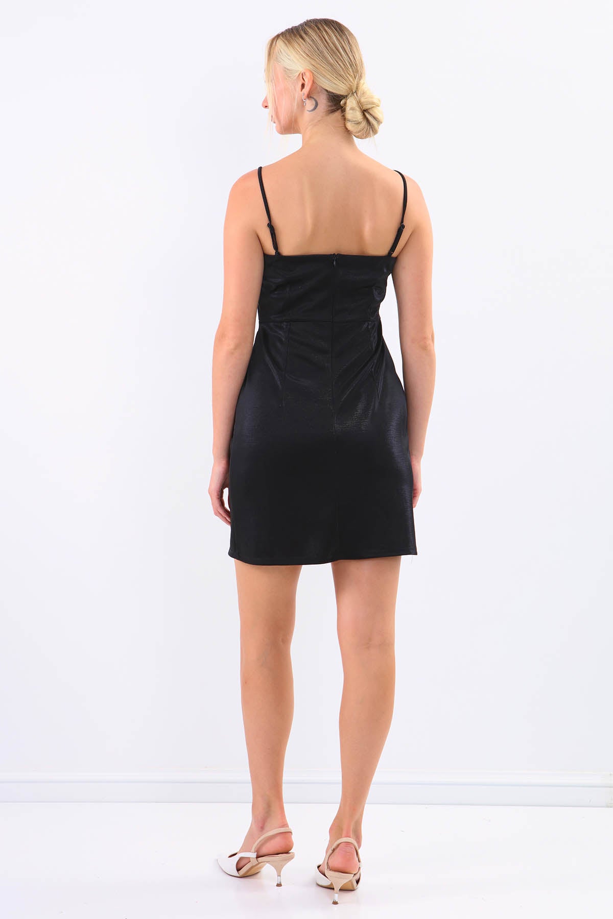 BRIGHT SATIN DRESS WITH STRING STRAPS