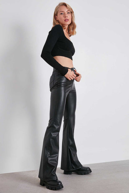 SPANISH TRACK FAUX LEATHER TROUSERS