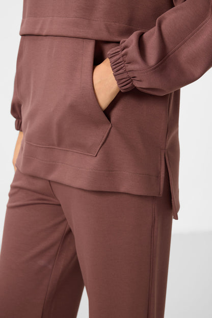 Oversize women tracksuit tunic with brown soft cloth hood Set - 95348