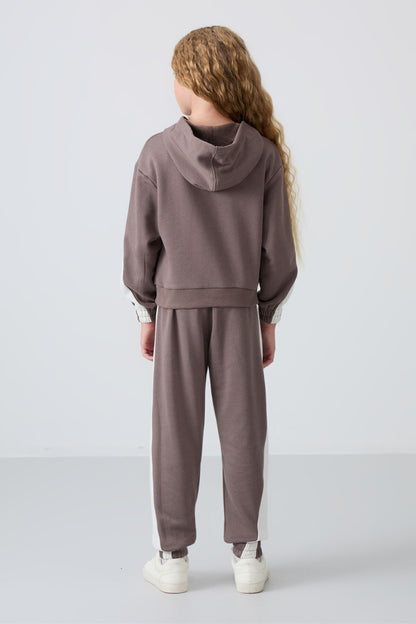 Brown Cotton Fleece-Lined Soft Textured Standard Fit Printed Girls' Tracksuit Set - 75166